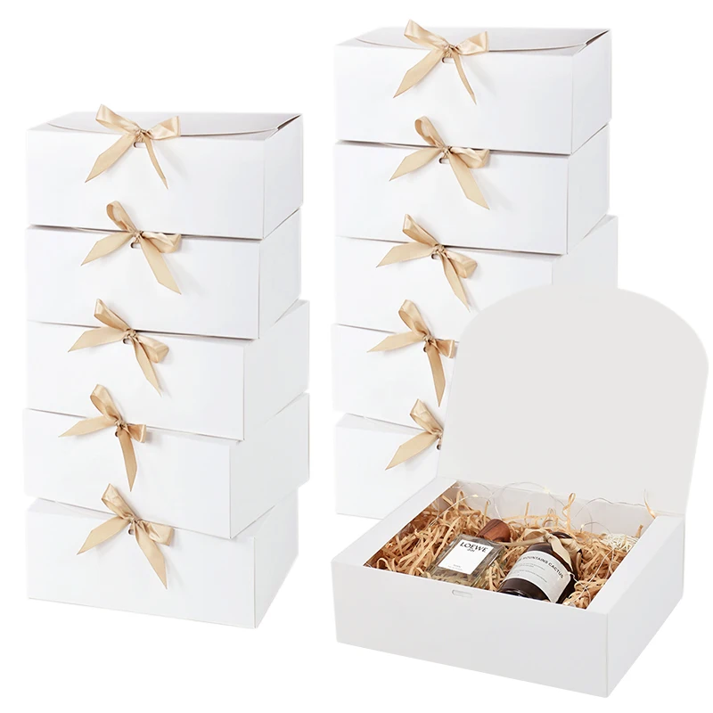 3 Stück große weiße Geschenkbox mit Band, Hochzeit, Brautjungfer, Geschenkverpackung, Geburtstagsparty, Gastgeschenke, Süßigkeiten, Kekse, Aufbewahrung, Weihnachten