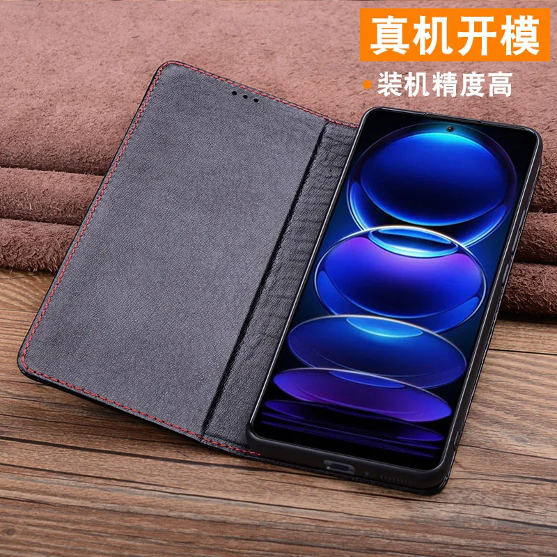 Luxury Genuine Leather Magnet Clasp Phone Case For Xiaomi Redmi Note 12 Pro +plus Kickstand Holster Cover Protective Full Funda