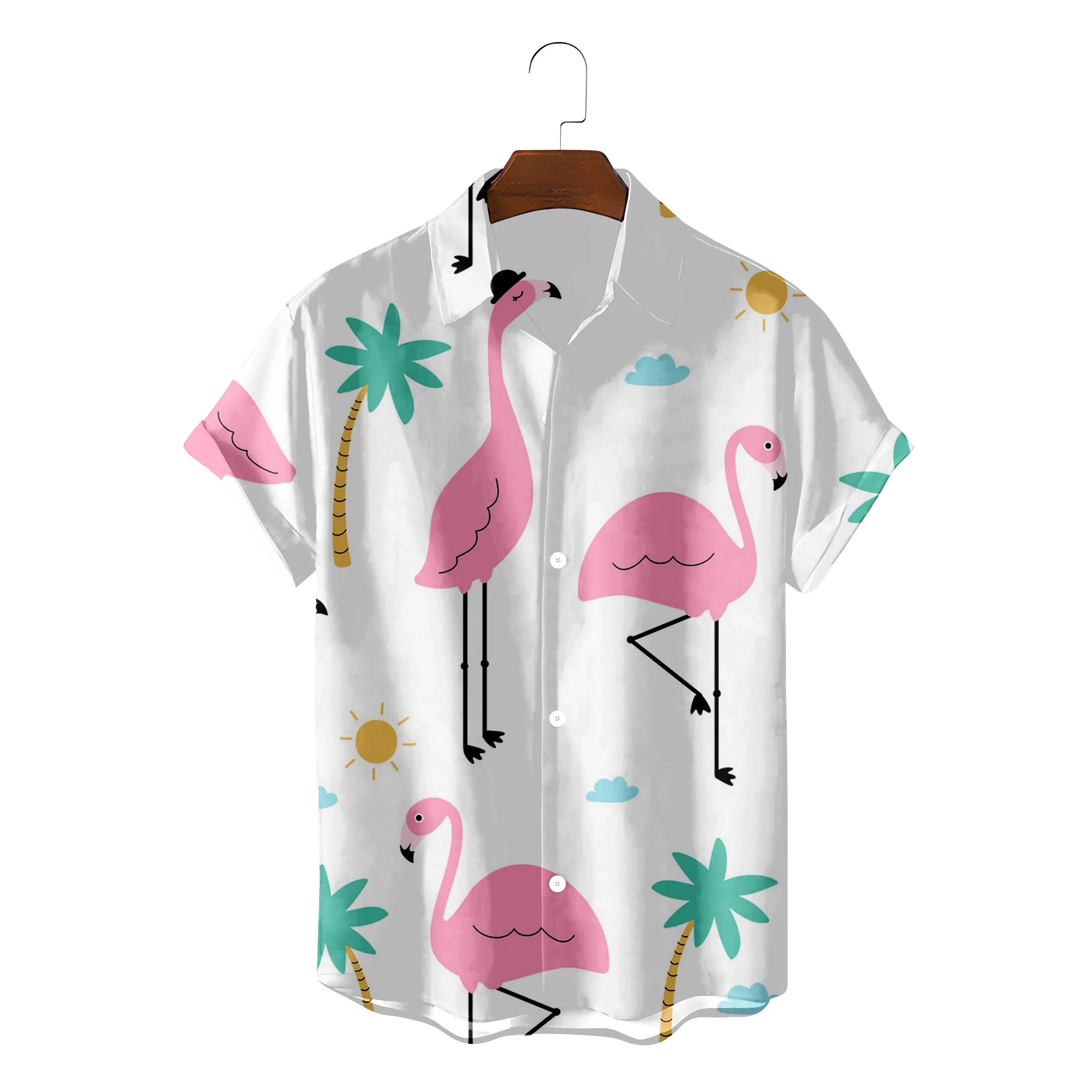 

2022 Summer Hawaiian Shirt 3D T-shirt Retro shirt Flamingo Drawing Pattern Short Sleeve Man Camisa Vacation Casual Man T-shirt