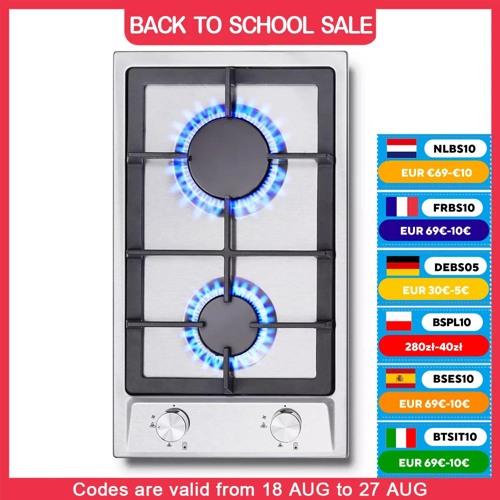 TopStrong 2-burner Stainless Steel with Automatic Flame Protection, Natural Gas Propane Built-in Gas Hob YYEUGCT-S02