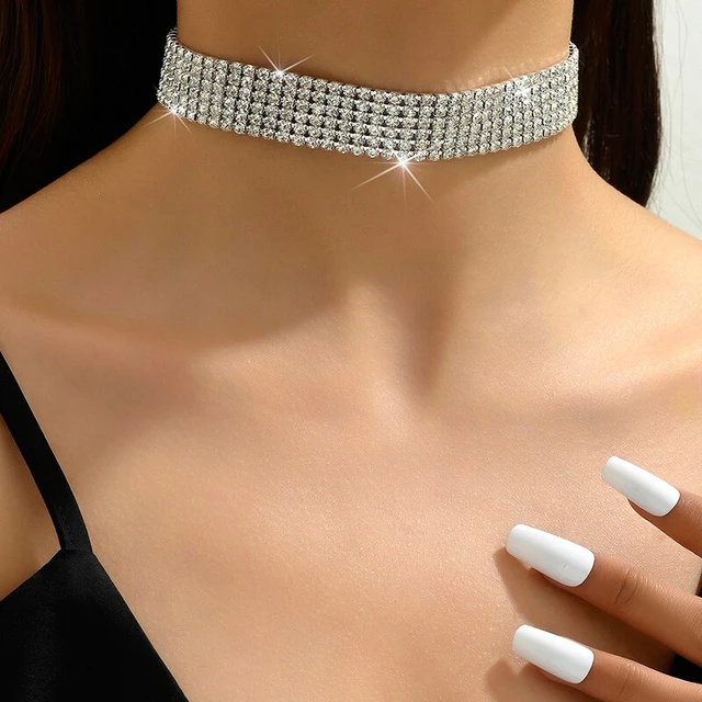 Modern Rhinestone party imitation diamond silver Sparkling choker necklaces  dainty choker Necklaces & Chains