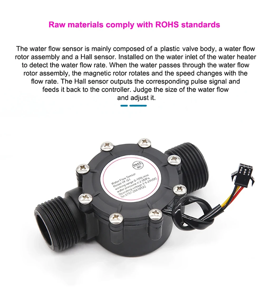 1/1.5/2inch Water Flow Sensor Hall Flowmeter Water Heater Nylon Liquid Flow Mete
