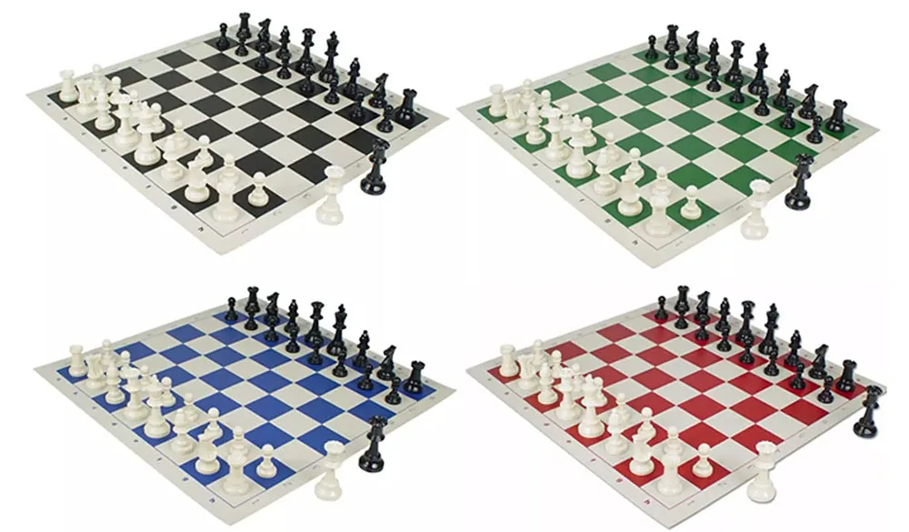 Weighted Chess Set King Tall 3.5 Inch Staunton Silver & Black Anodized Metal Fin