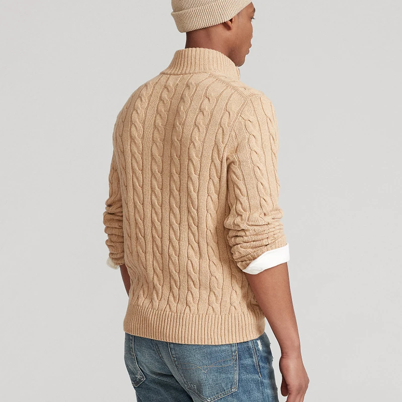 100% Cotton Sweaters Men's High Quality Autumn Cable Knit Christmas Sweater With Zipper Turtleneck Pullovers Zipper Pull Homme 8 3