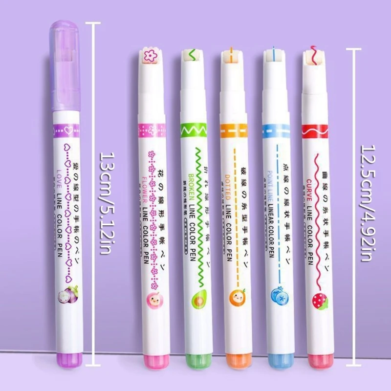 Colored Marker Pens Colored Curved Pens 6-Color Marker Pens with Roller Pen Point For Kids Coloring Drawing Card Making DIY Scrapbooking F19E