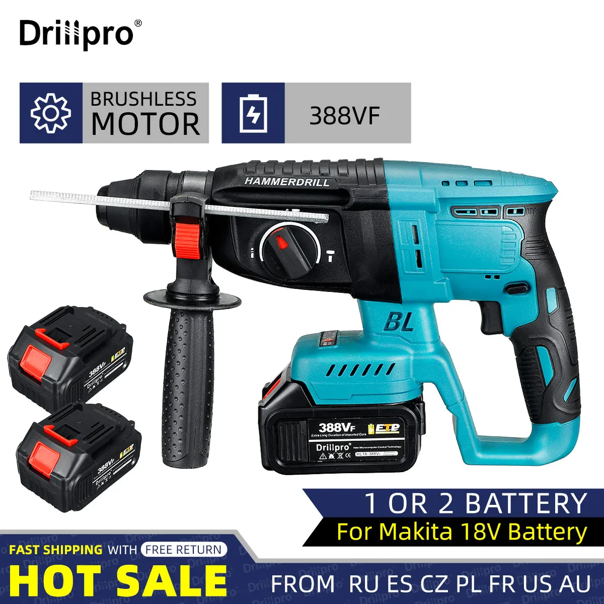 Dillpro Brushless Cordless Rotary Hammer Drill Multifunction