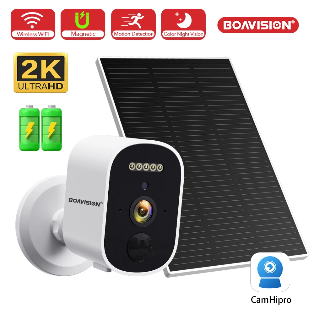 2K 3MP FHD WIFI Solar Panel Camera built-in 2*18650 Battery Color Night Vision Magnetic Base Two Way Audio Security Camera 1