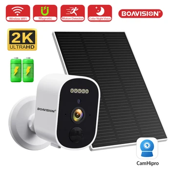 2​K 3MP FHD WIFI Solar Panel Camera built-in 2*18650 Battery Color Night Vision Magnetic Base Two Way Audio Security Camera 1