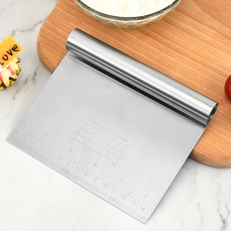 Stainless Steel Dough Cutter with Scale Pastry Scraper Chopper Pizza Bread  Slicer Kitchen Baking Utensils