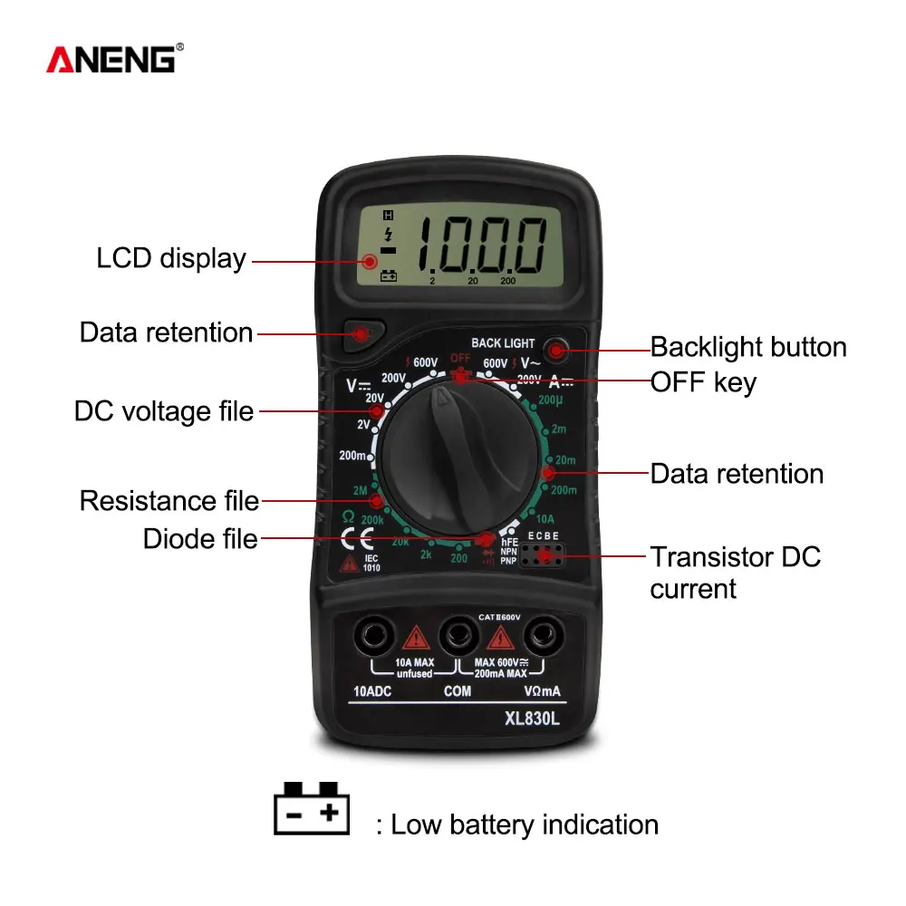 ANENG XL830L multimetro digitale esr meter tester elettrico automotive dmm transistor picco tester del tester misuratore di capacità