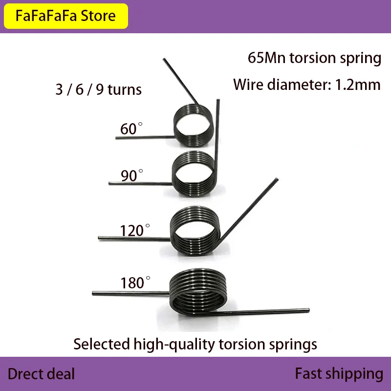 

65Mn Steel V-shaped Spiral Spring Coil System Torsion Spring Wire Diameter 1.2mm 3/69/coil Angle 60 90 120 180 Degrees 10PCS