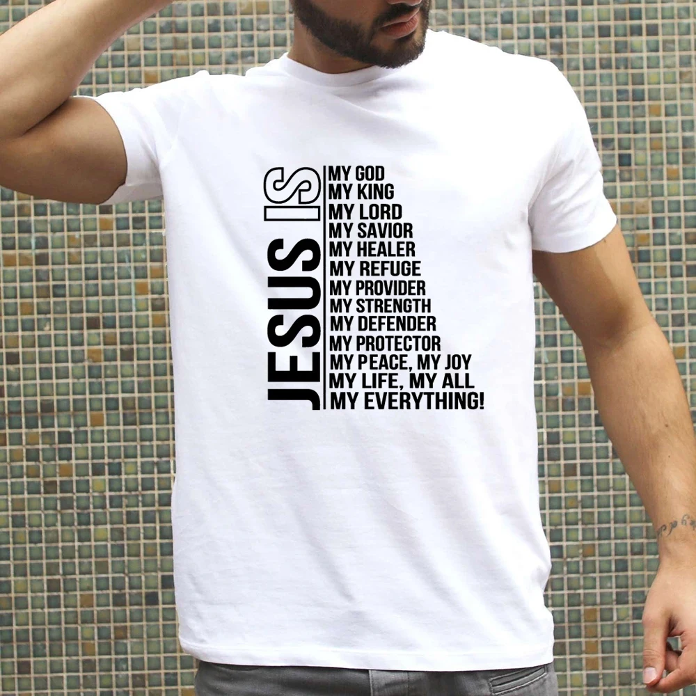 

2023 Jesus Is My God King Everything Men's T Shirt Christian Religious Streetwear Harajuku Short Sleeve Casual T-shirt Oversized