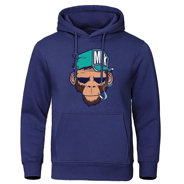 Personality Smoking Monkey Hoodie Mens Fashion Warm Sweatshirt Hip Hop