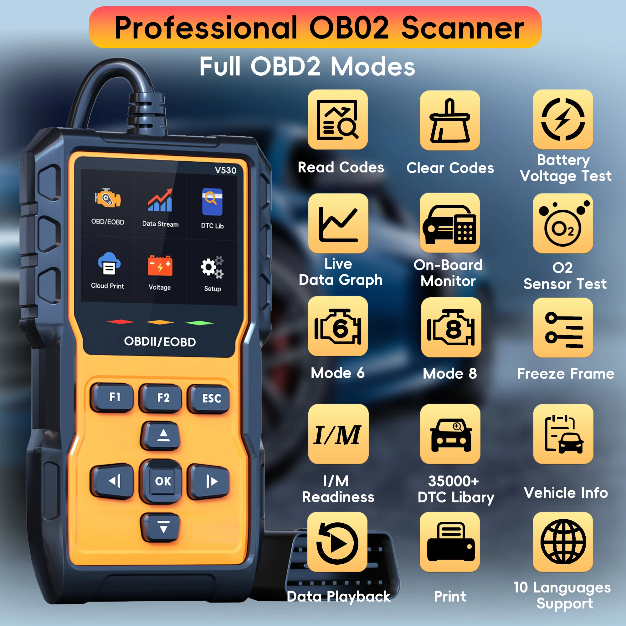 Professional OBD2 Scanner Diagnostic Tool, Check Engine Code Reader OBD2 Scanner , Mode 6, Mode 8,Car Diagnostic Scan with Reset 3