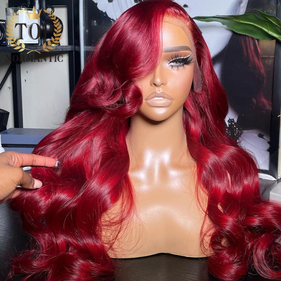 Topnormantic Red Color 13x4 Lace Front Wigs Preplucked Brazilian Remy Human Hair Body Wave Wig Glueless Lace Wigs for Women