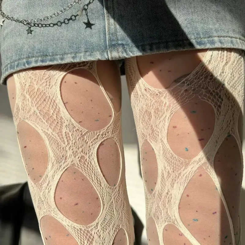 Women Broken Hole Stocking Punk Sexy Holes Fishing Gothic Y2k Lace Torn Pantyhose Goth Fishnet Tights