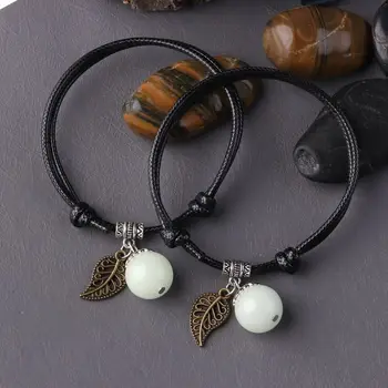 Luminous Bead Leaf Pendant Bracelet for Men Women Student Jewelry Men Braided Rope Chain Couple The Birth Year Bracelet