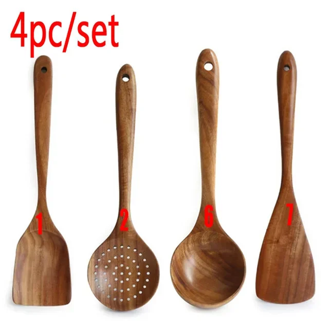 Elegant Wooden Kitchen Utensil Set - Premium Cooking and Serving Tools