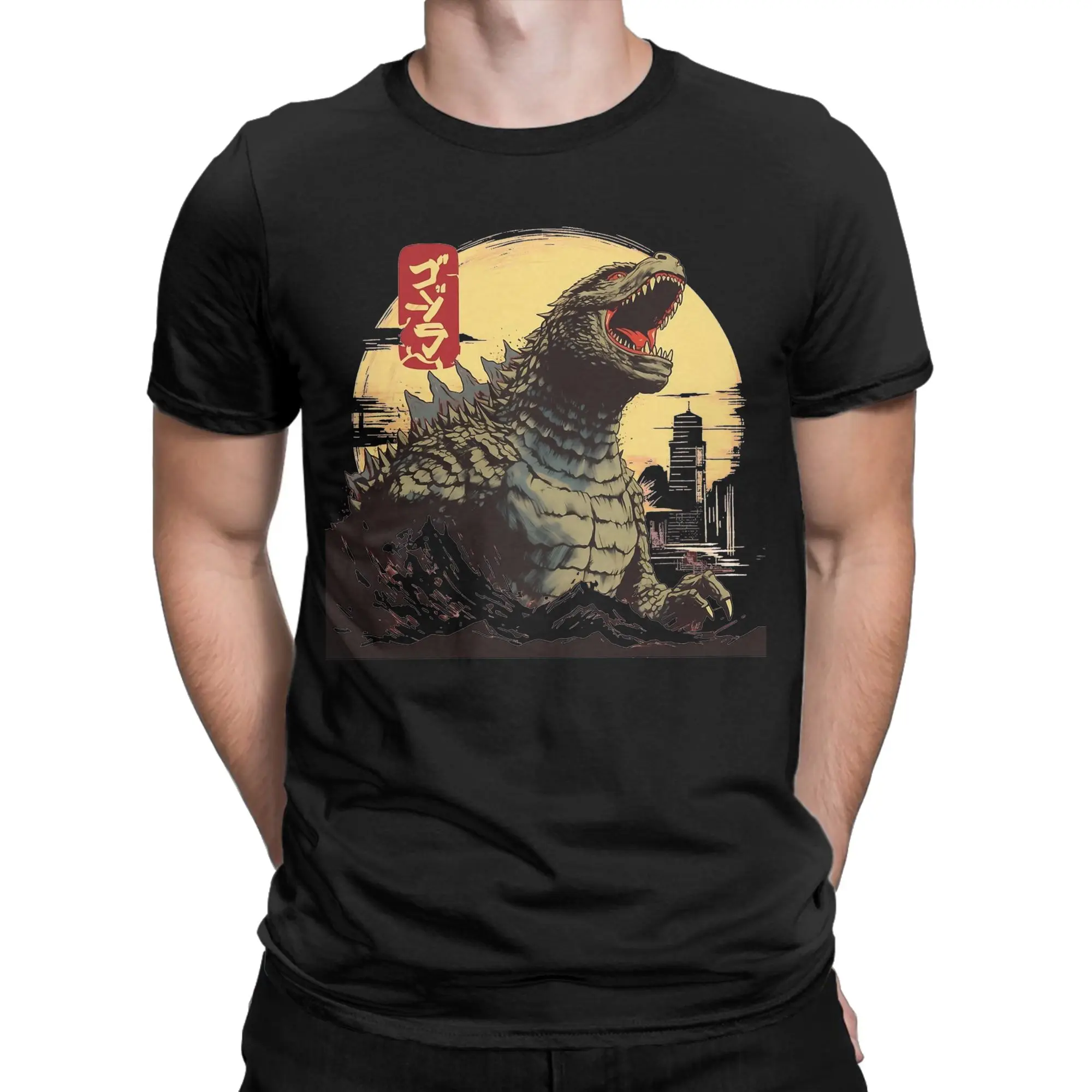 Godzillaed City Destruction T-Shirts, Unisex-Baumwoll-Tops, Retro-Rundhalsausschnitt, kurze Ärmel