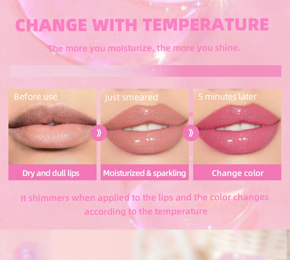Description Picture 5 of itemQIBEST Temperature Color Change Lip Oil Balm Shiny Pearl Long-lasting Warm Change Lipgloss Moisturizing Lip Plumping Lip Makeup