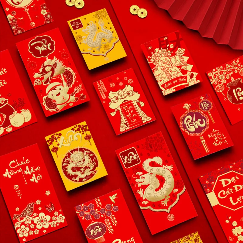 5Bags/30pcs Chinese Dragon Hongbao Lucky Money Gift Envelopes Red