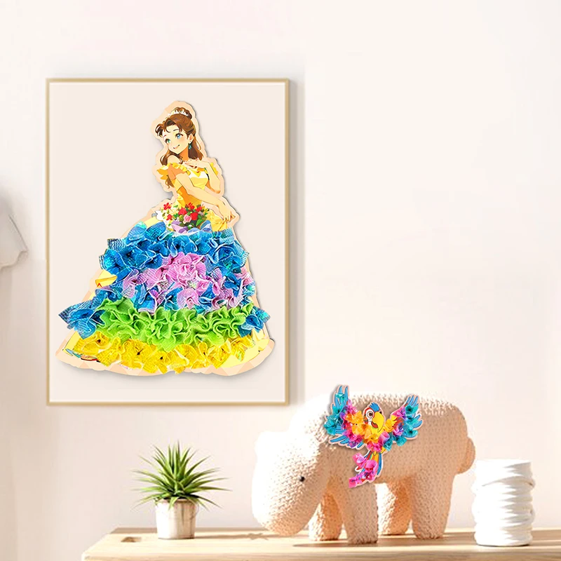 DIY 공예 키트 수제 공주 드레스 3D 붙여 넣은 그림 크리 에이 티브 장난감 드레스 인형 어린이를위한 다채로운 공주 드레스 선물
