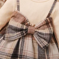 hibobi Autumn 2-Piece Set Baby Girl Plaid Print Bow Decor Color-Block 2 In 1 Dress With Headband For 1-3 Year Old Baby Girls 4