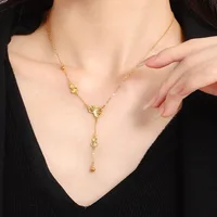 24K Fortune Necklace Womens Tassel Gourd Pendant AU999 Pure Gold Set Necklace Birthday Gift for Girlfriend 1