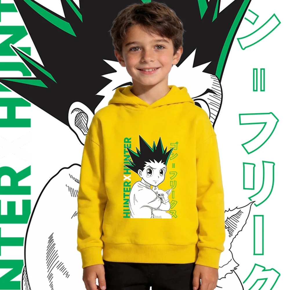 Hunter x Hunter Gon 프린트 애니메이션 키즈 소년 소녀 양털 후드 티 캐주얼 풀오버 따뜻한 가을 겨울 의류