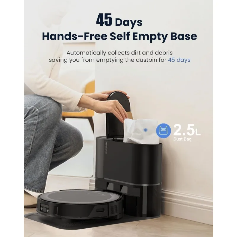 Proscenic X1 Robot Vacuum and Mop with Self Emptying for 45 Days, Ultrasonic Wiping System, 3000 Pa Suction, LED Screen