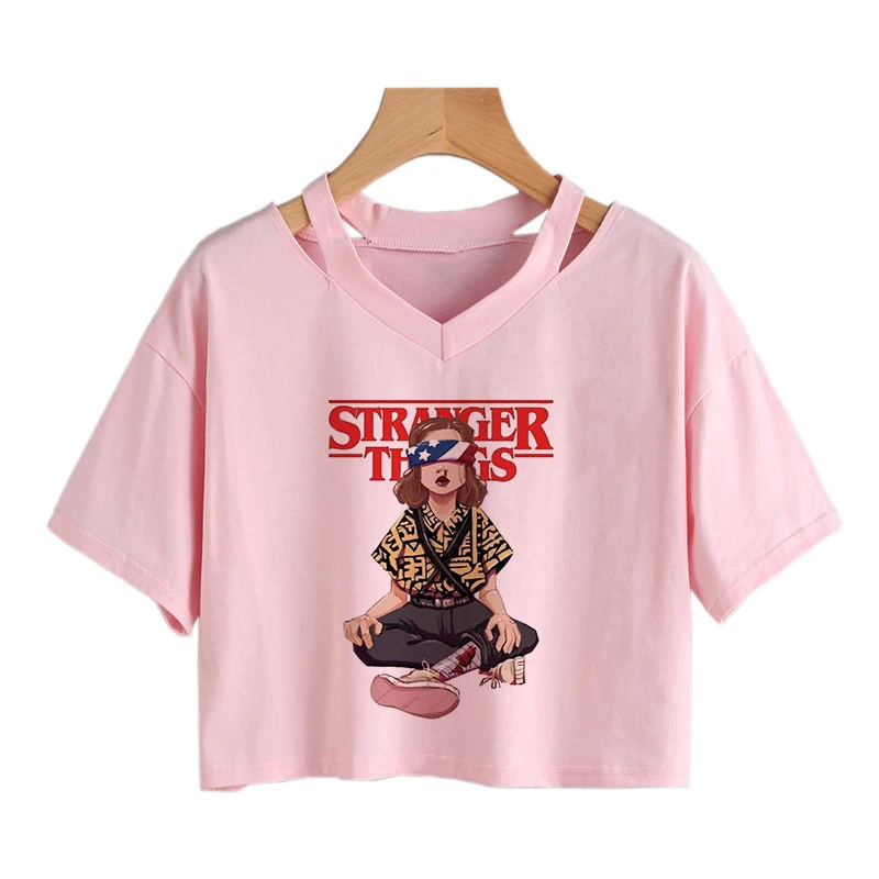 Stranger Things T Shirt Women Upside Down Tshirt Eleven Female Graphic Grunge T-shirt Femme Tee Shirts Funny Crop Top Clothing sport t shirt