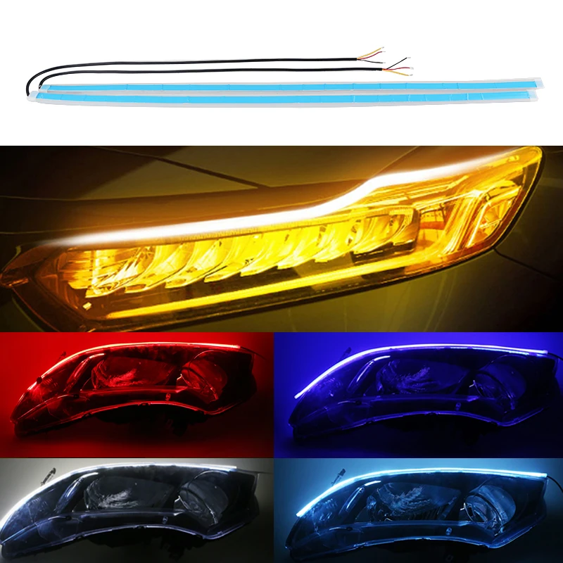 

2Pcs Daytime Running LED Lights For Cars Waterproof Soft Turn Signal LED Strip Car Headlights Accessories 12V Brake Flow Lights