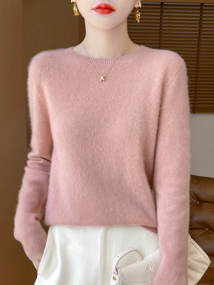 Autumn Winter Women Clothing O-Neck Pullover 100% Merino Wool Sweater New Fashion Cashmere Tops Bottoming Long Sleeve Knitwear 2