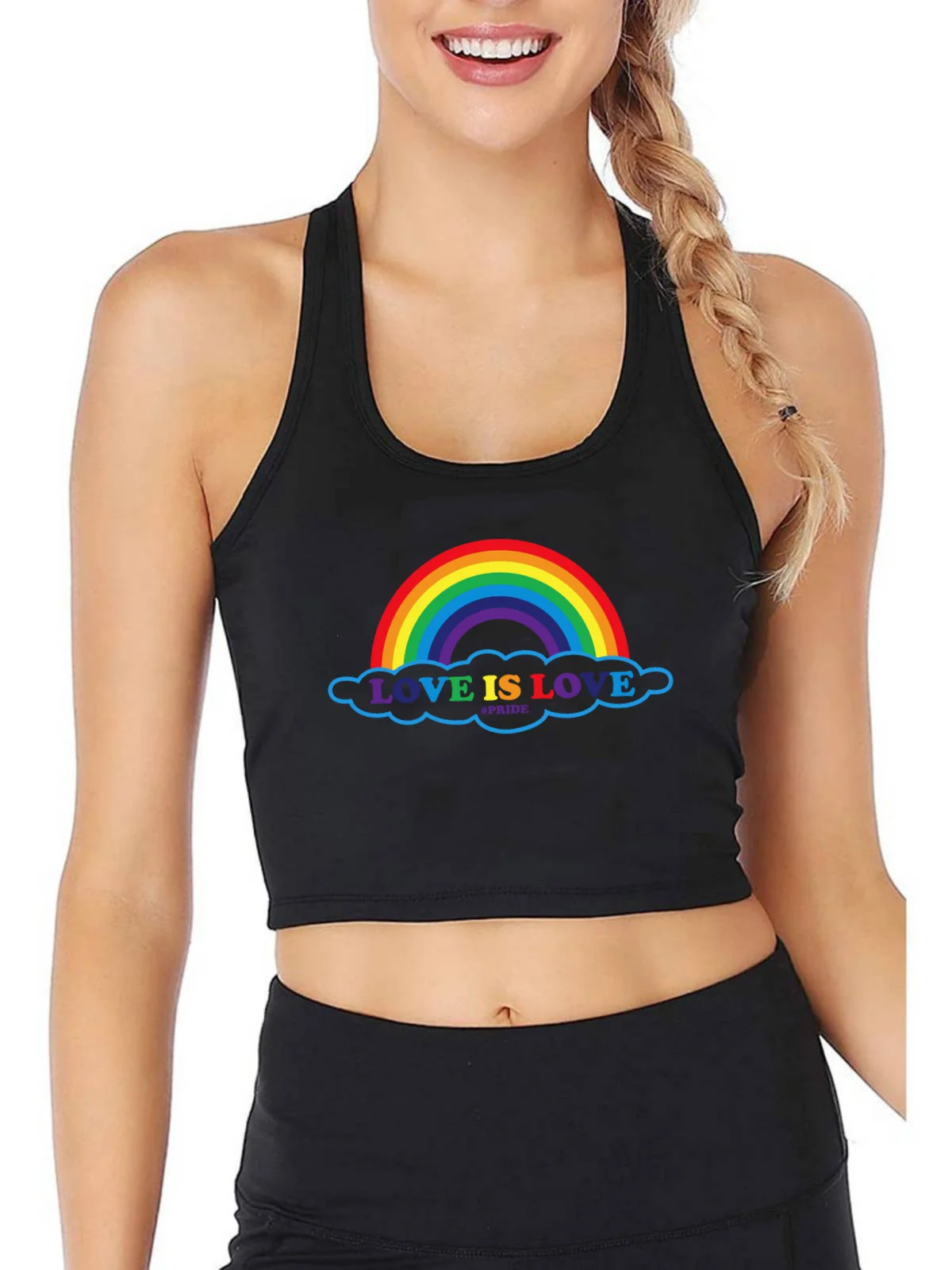 

LGBT Gay Pride Rainbow Pattern Love Is Love Print Crop Top Women Pride Month Gifts Tank Tops Summer Camisole Gym Vest