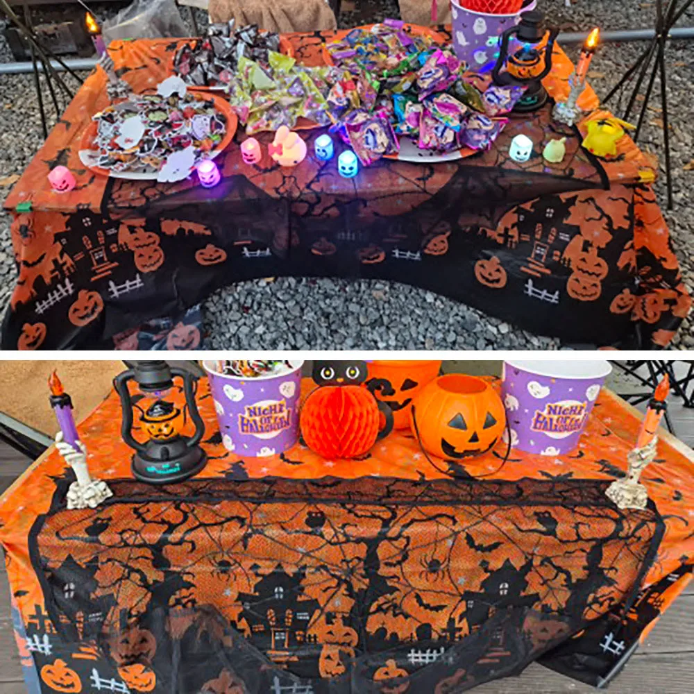 Halloween Decoration Tablecloth,Disposable Pumpkin Spider Web Bat Plastic Table Cover,Halloween Party Home Table Decor 3