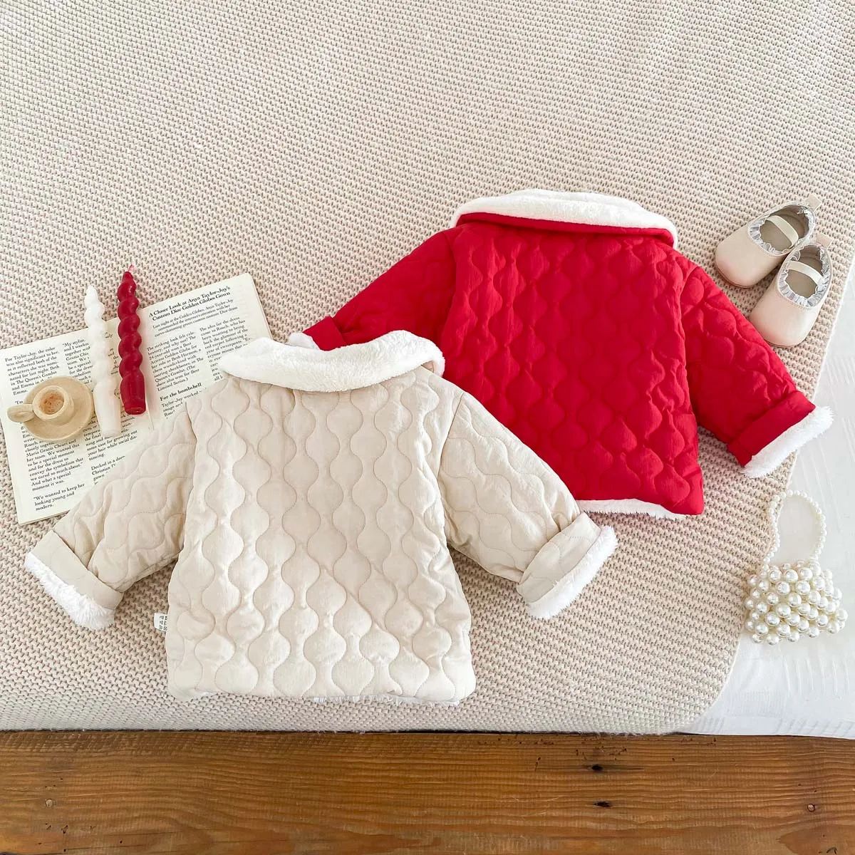 Ins Baby fleece-lined Winter Baby Clothes for Boys and Girls Rhomboid liahmian Cardigan Lapel Korean-style Newborn Warm Cotton-p