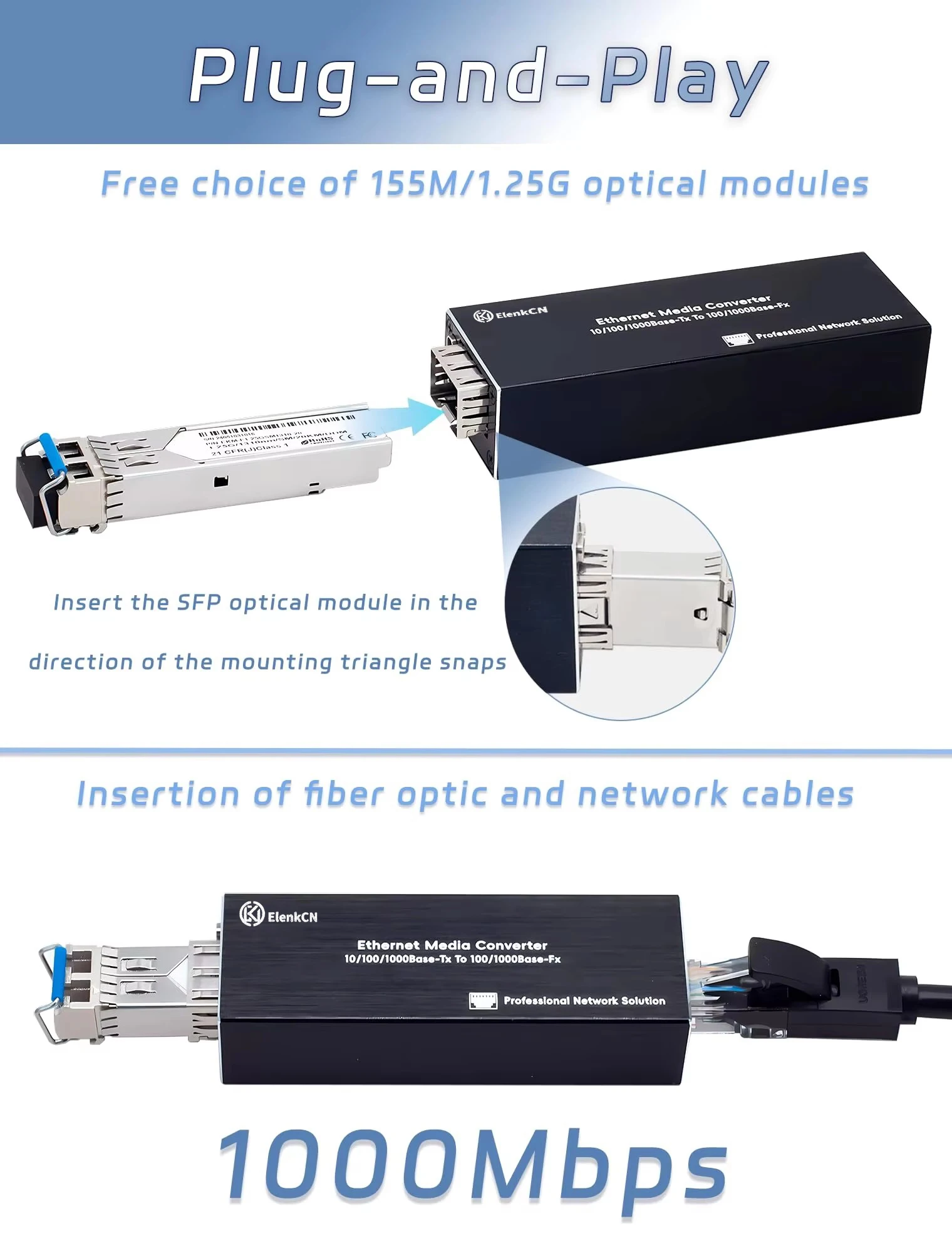 Mini Ethernet PoE PD SFP Fiber Media Converter RJ45 ,SFP 100/1000M Plug and Play Ethernet Fiber Converter Durable Metal Housing