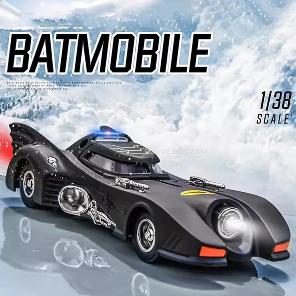 

1/38 Batmobile Alloy Toys Car Model Diecast Metal Body With Light And Sound Super Sport Cars Vehicles For Child Gifts Collection