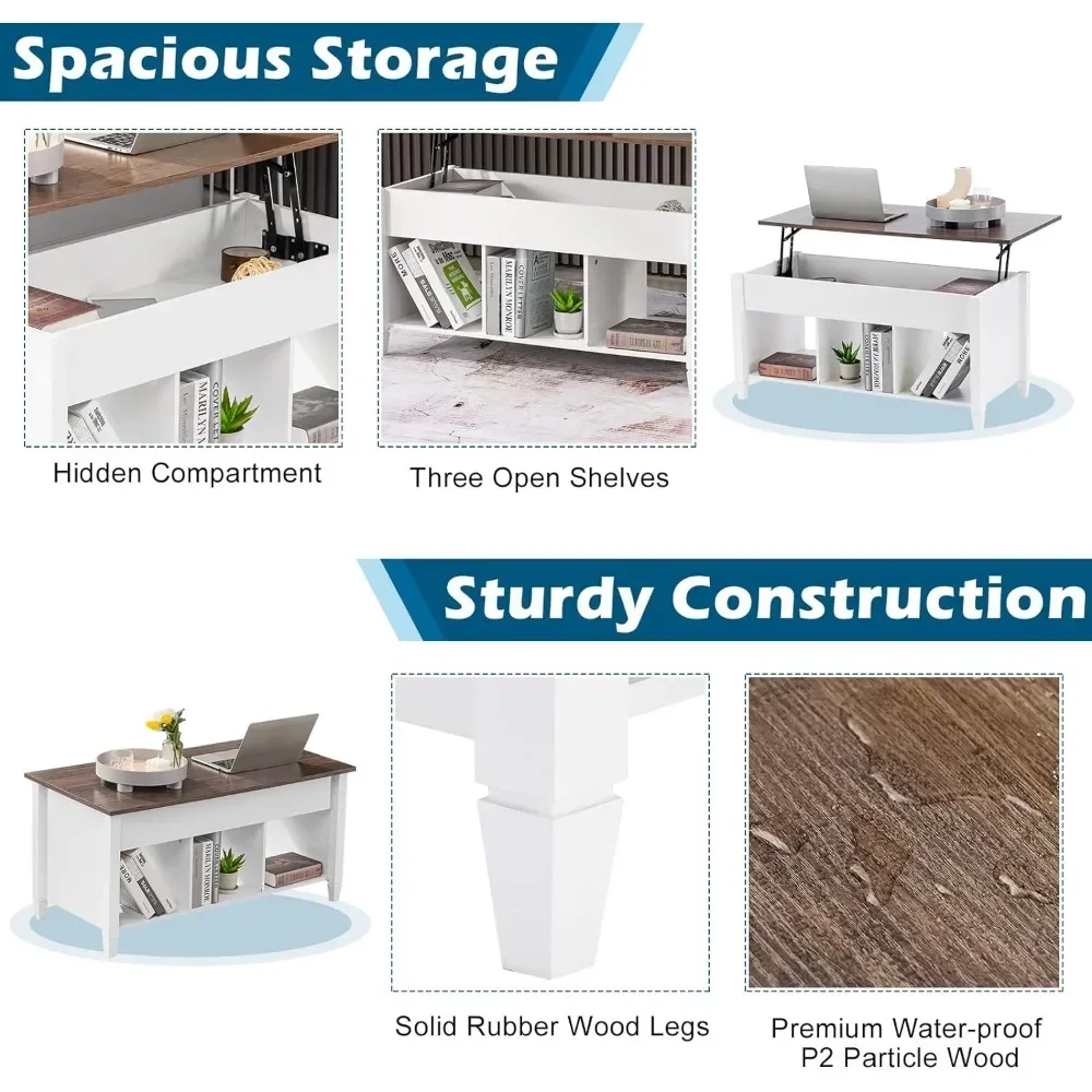 White Tea and Coffee Tables for Living Room,Chairs with Storage Shelf,Hidden Compartment Furniture,Lift Top Coffee Table,Dining