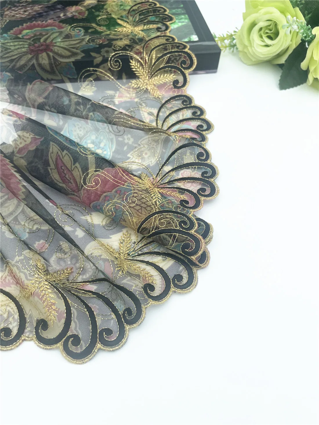 3y/lot Width 17cm Luxury Floral Gold Shiny Embroidery Lace Trim For Skirt Hem Clothes Sewing Material DIY Apparel Dress Fabrics 6