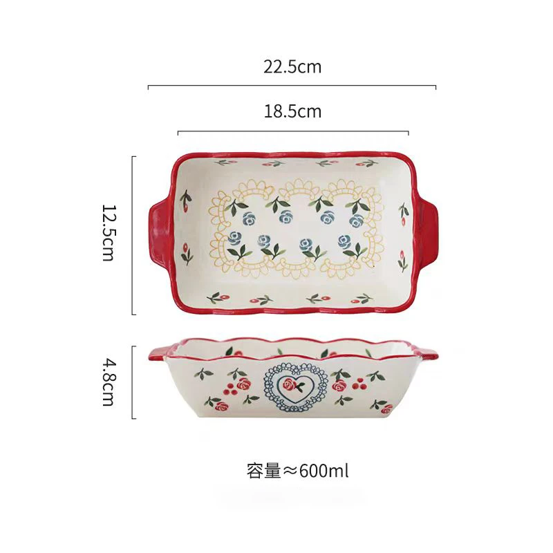 צלחת אפייה מקרמיקה מלבנית YWDL עם ידית, צלחת אוכל למטבח, סלט, גבינה, מחבת אפייה, כלי שולחן למטבח