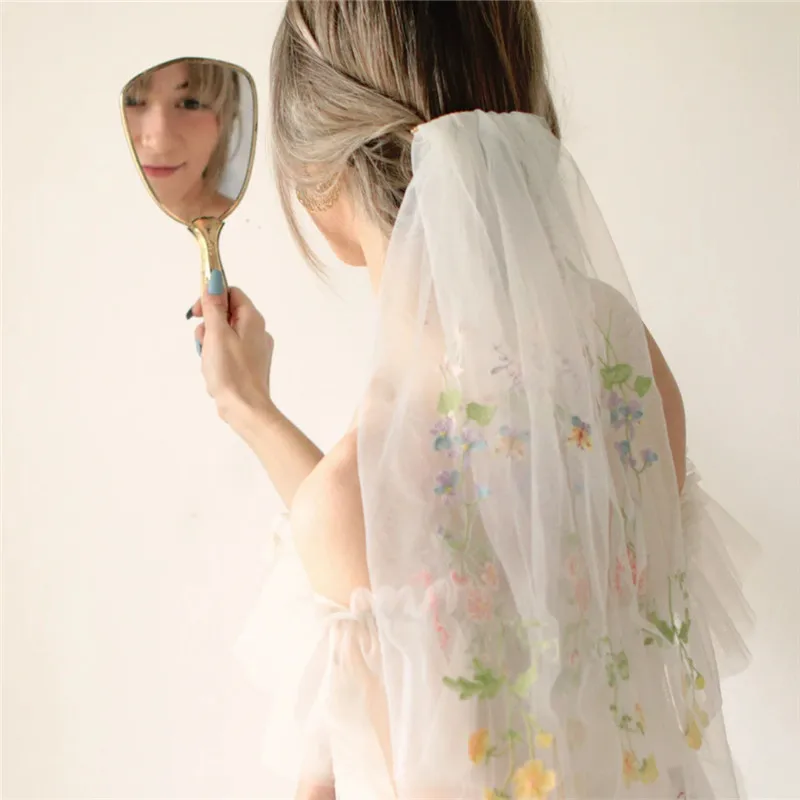 Wild Flowers Floral Bridal Veils With Comb Cathedral Long Embroidered Tulle Colorful Secret Garden Wedding Veil for Brides White