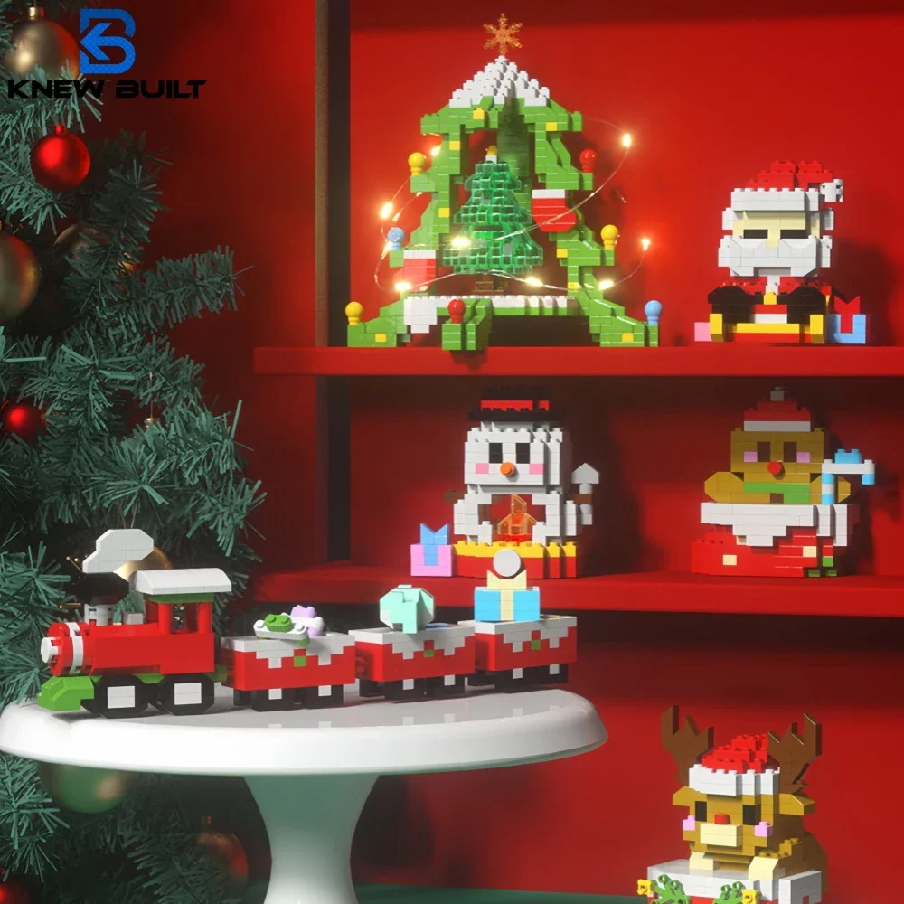 Festive Holiday Micro Building Blocks Set - Santa, Christmas Tree, Reindeer, Snowman Elements - Ideal Gift