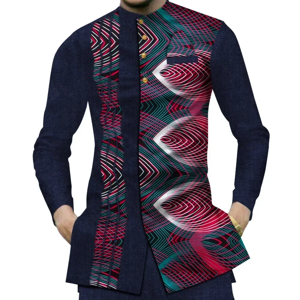 Casual Cotton Mens African Clothing Dashiki Patchwork Print Shirt Tops Bazin Riche Traditional African Clothes