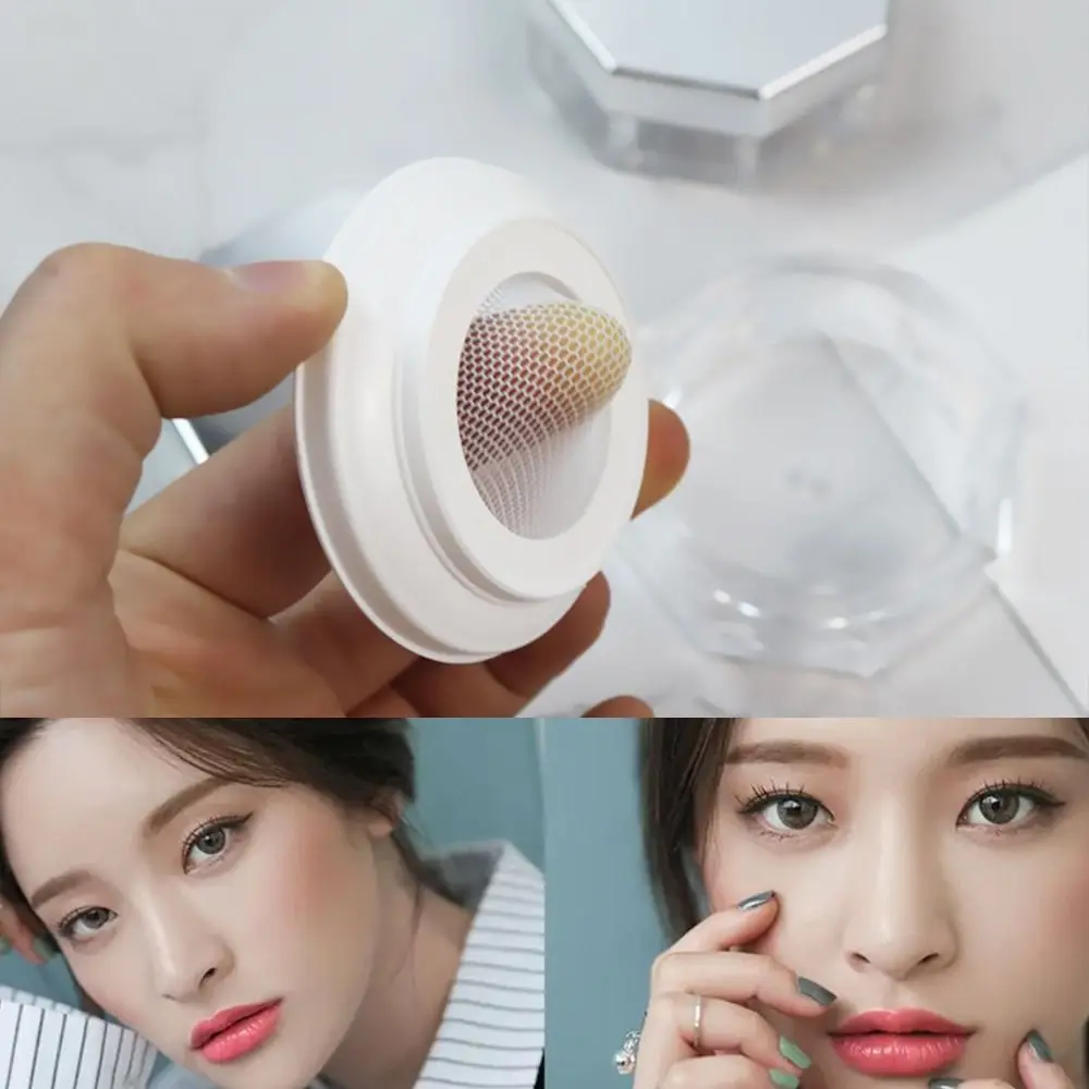 Portable Plastic Loose Powder Container Silver Reusable Loose Powder Jar with Puff Octagonal Loose Powder Case Woman Girls