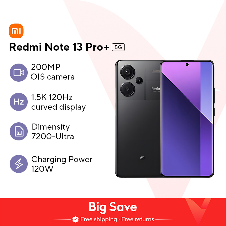 Xiaomi Redmi Note 13 Pro Plus 5G Global Version 256GB/512GB MediaTek Dimensity 7200-Ultra 6.67'' 3D-Curved 1.5K 120Hz Display ,1