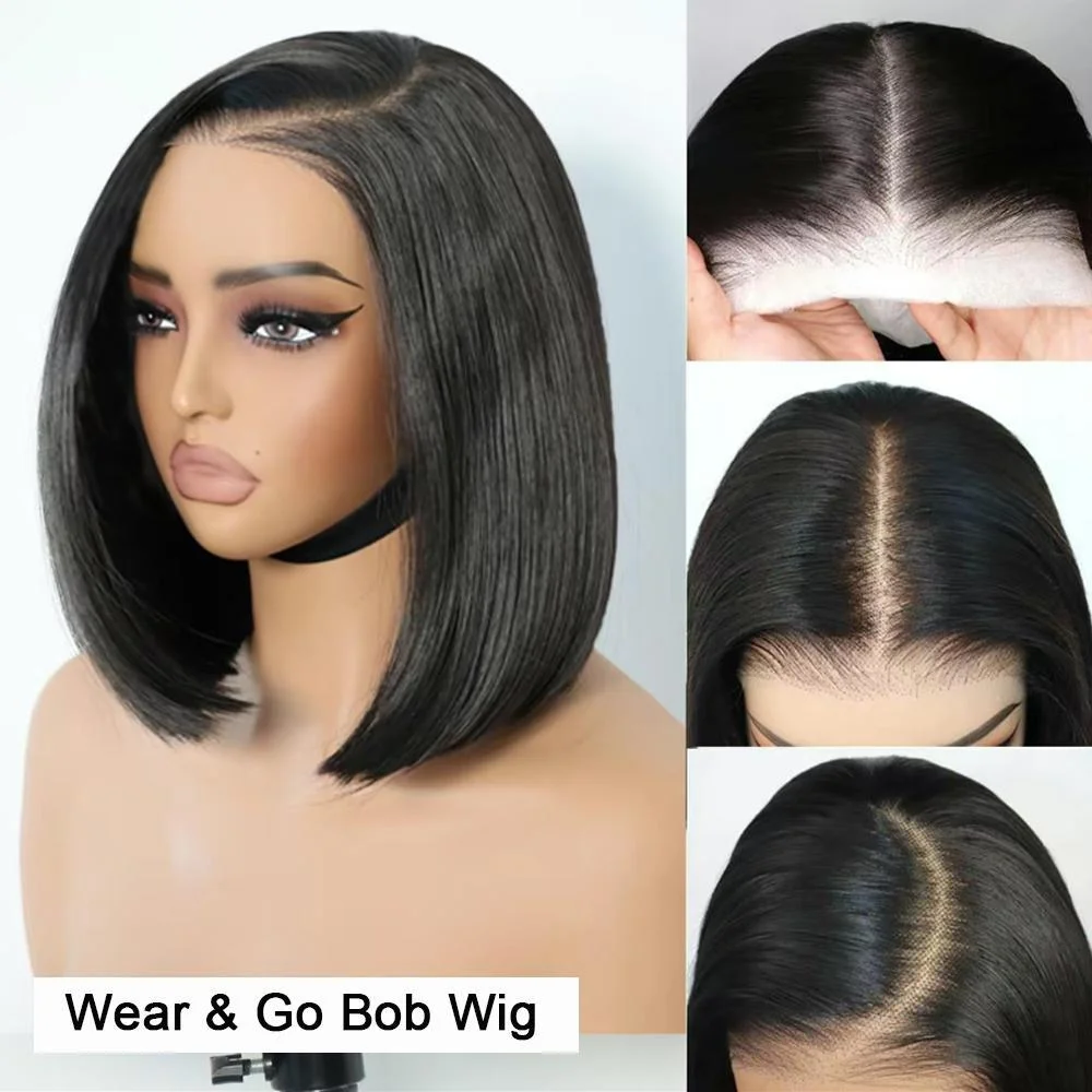 Parrucche Bob in Capelli Veri Grezzi 13x4/5x5 HD Lace Wig, Capelli Umani Lisci Effetto Osseo, Super Double Drawn, Densità 250%, Nodi Sbiancati - immagine 2