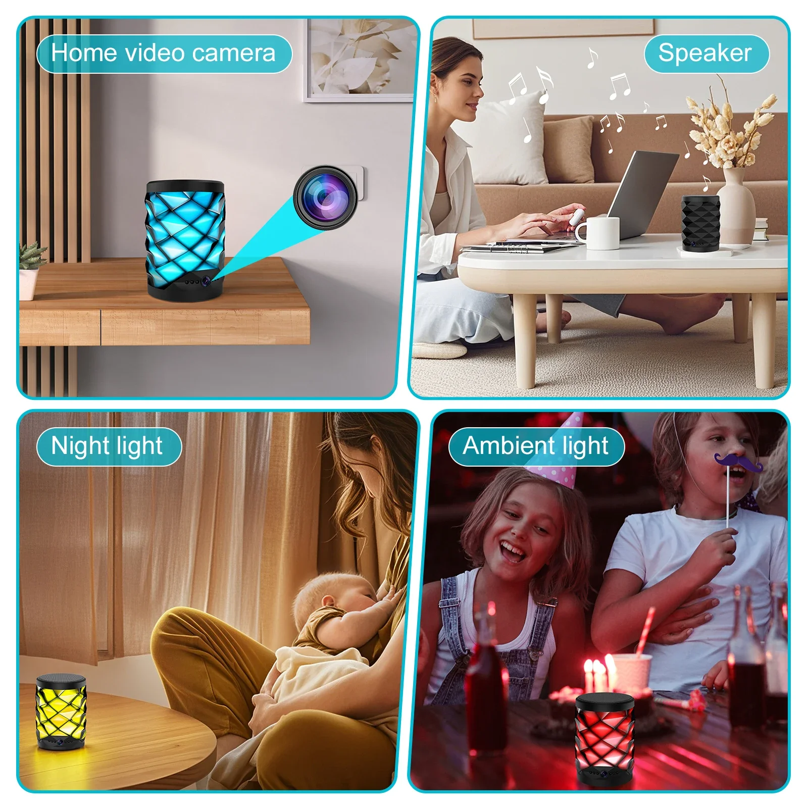 close-up of mini camera lens integrated into speaker body