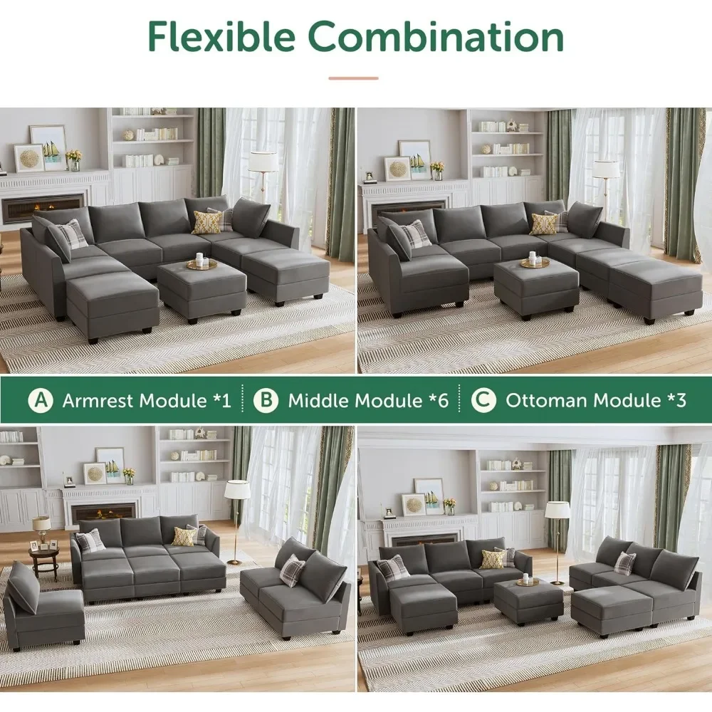 Convertible Sectional Sofa Set with Storage Ottoman, U Shaped Couch