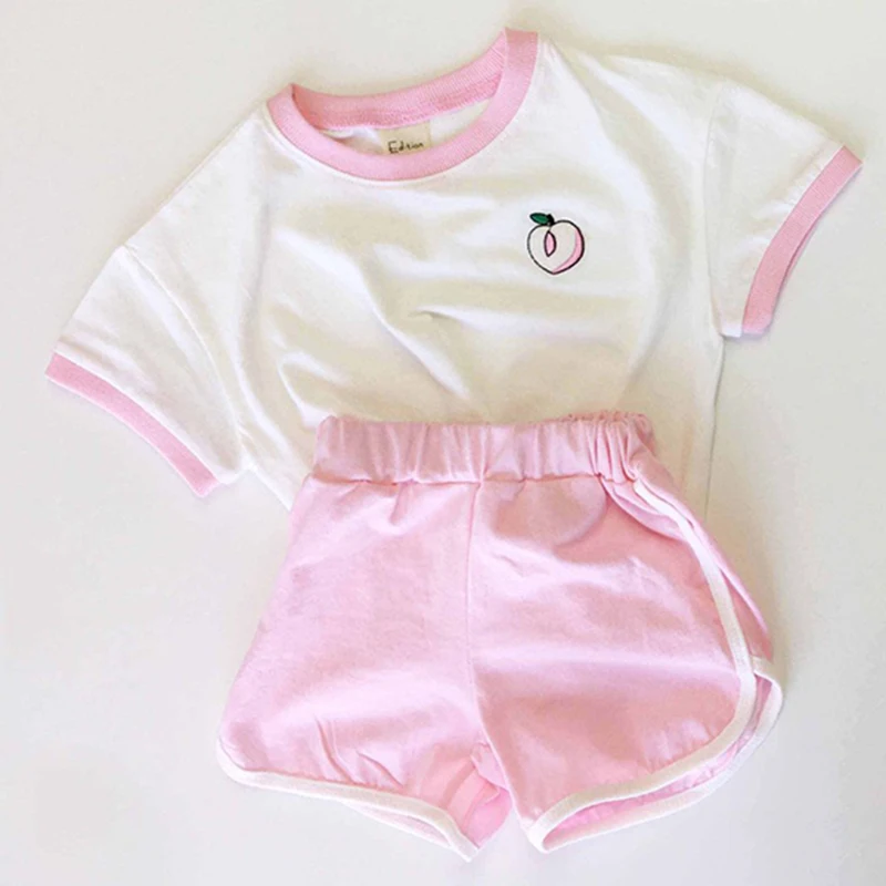 Children Baby Boy Girl Suit Summer Fruit Printing Short Sleeves Shirt+Shorts 2PCS Child Baby Set Clothes Cotton Soft Suit